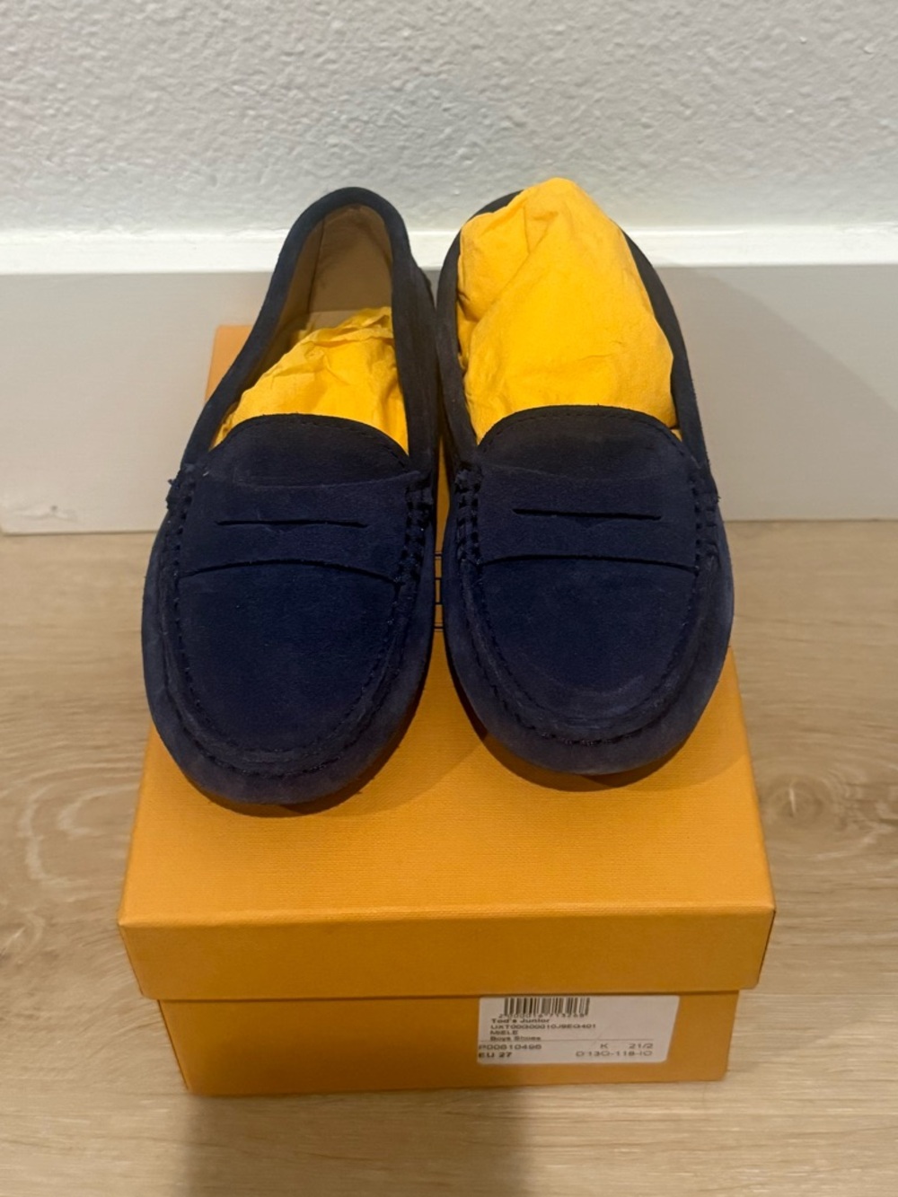 TOD’S JUNIOR BOY GOMMINO SUEDE PENNY LOAFERS, SIZE EU 28 (US 11), MIDNIGHT BLUE